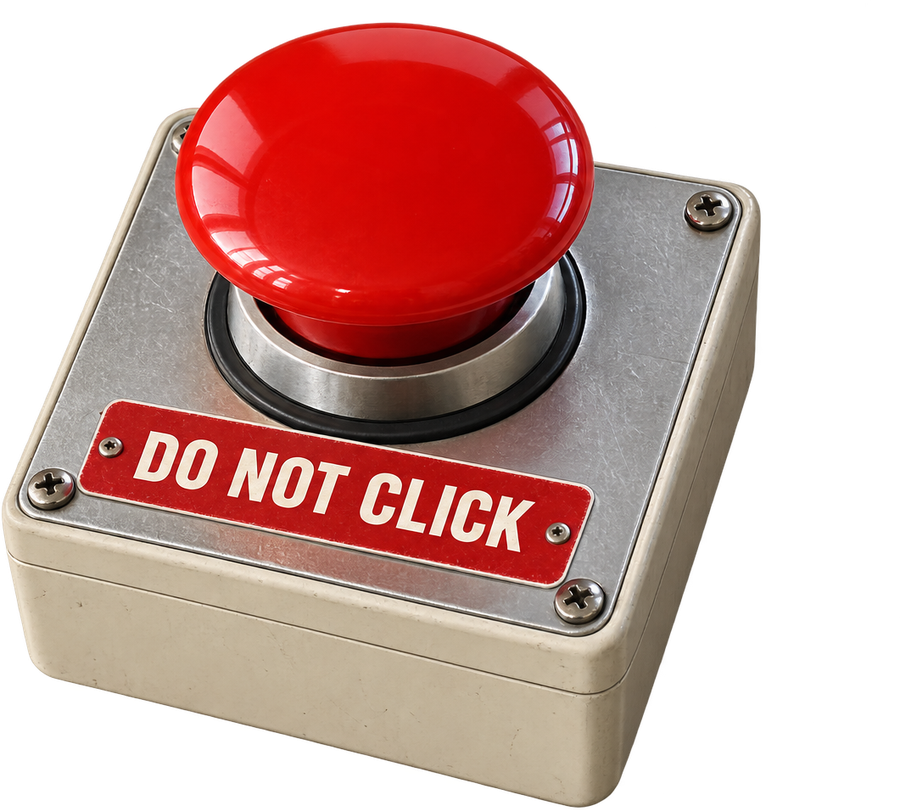 A red industrial button labelled DO NOT CLICK